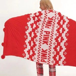 PINK Victoria's Secret Blanket Marshmallow Knit With Pom Poms - NWT